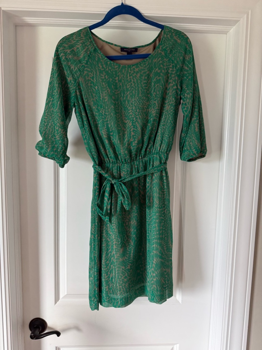 Banana Republic Factory Green Patterned Belted Dress